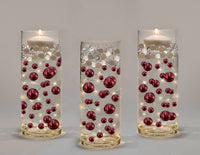 75 Floating Burgundy Pearls-Large-Fills 1 Gallon of the Floating Transparent Gels for Vases-With Measured Gels Kit-Option 3 Fairy Lights Submersible Strings