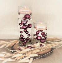 75 Floating Burgundy Pearls-Large-Fills 1 Gallon of the Floating Transparent Gels for Vases-With Measured Gels Kit-Option 3 Fairy Lights Submersible Strings