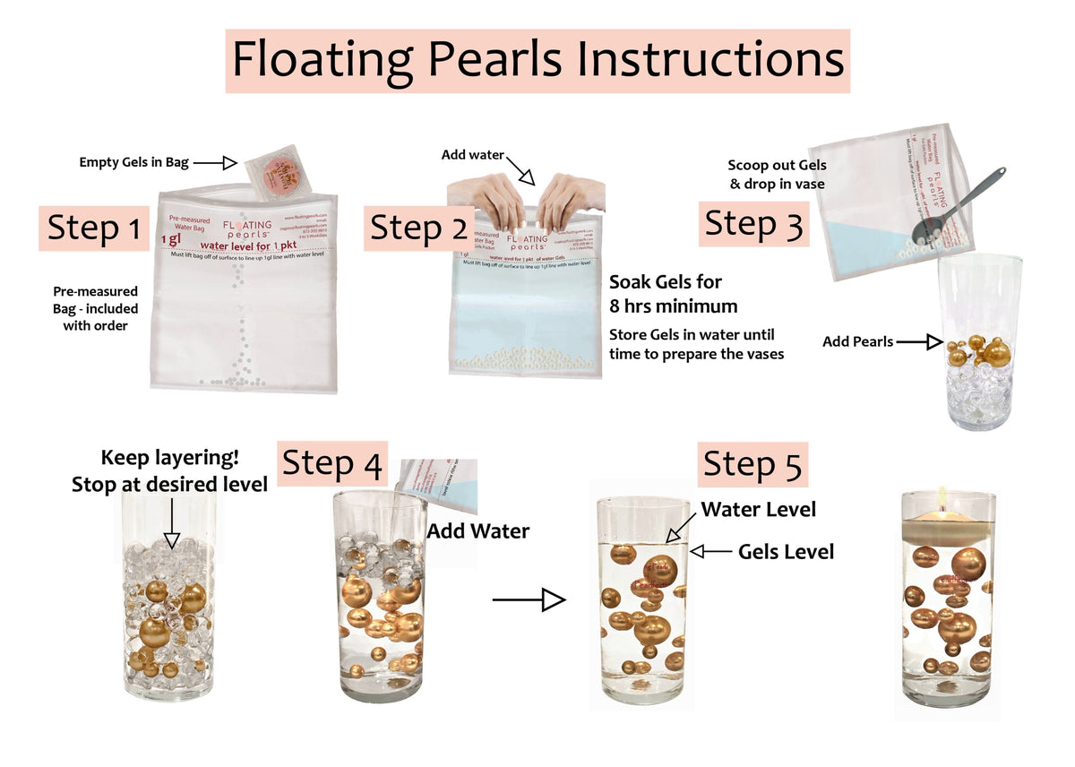 100 Floating White Seashells- White Coral Reef-Pearls-Aqua Sea Color Gels- Fills 1 Gallon for Your Vases- With Pre-Measured Prep Bag-Option of 3 Submersible Fairy Lights Strings