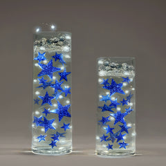 50 Blue Floating Stars-Sparkling Large Size-Fills 1 Gallon for Your Vases-Including Transparent Floating Gels Kit-Option: 3 Submersible Fairy Lights