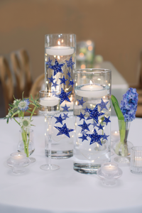 50 Blue Floating Stars-Sparkling Large Size-Makes 1 Gallon for Your Vases-Including Transparent Floating Gels Kit-Option 3 Submersible LED Fairy Lights Strings with Hidable and Submersible Battery