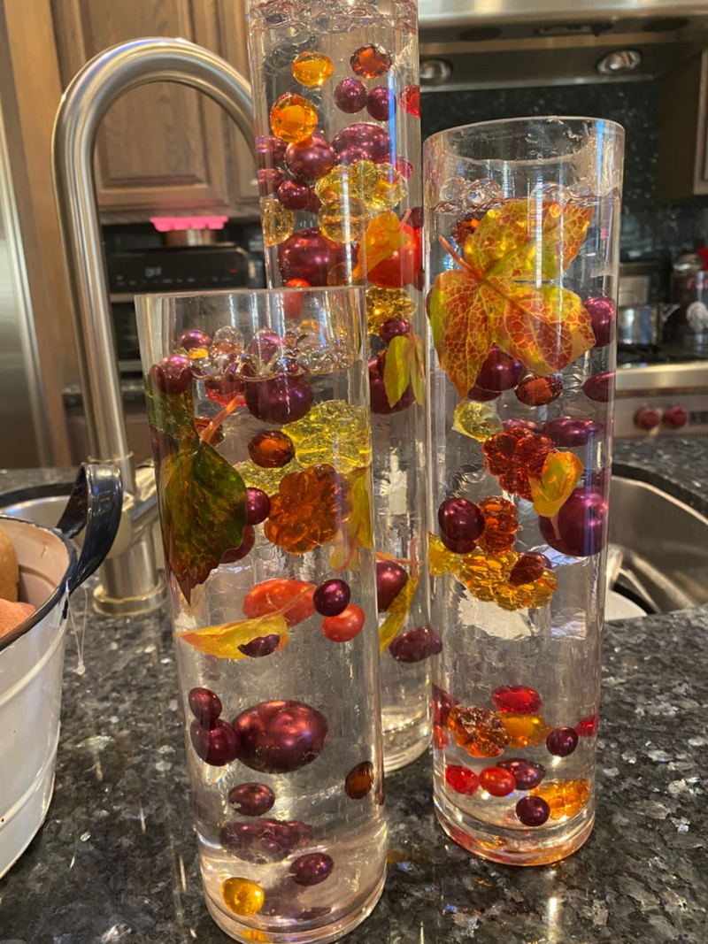 50 Fall Thanksgiving Floating Glowing Pumpkins & Matching Pearls- Fills 1 Gallon of the Floating Transparent Gels for Your Vase- Option to Add 3 Floating Fairy Lights Strings