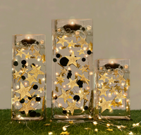 50 Floating Gold Stars-Sparkling- Large Sizes- Fills 1 Gallon of the Transparent Floating Gels for Your Vases -With Pre-Measured Prep Bags -Option of 3 Submersible Fairy Lights Strings