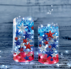 75 Floating Glitter Patriotic Stars & Red/Blue Color Effects- Fill 1 Gallon of Transparent Gels for Floating Effect-With Measured Floating Gels Bag-Option of 3 Fairy Lights Strings