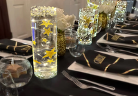 50 Floating Gold Stars-Sparkling- Large Sizes- Fills 1 Gallon of the Transparent Floating Gels for Your Vases -With Pre-Measured Prep Bags -Option of 3 Submersible Fairy Lights Strings