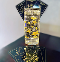 50 Floating Gold Stars-Sparkling- Large Sizes- Fills 1 Gallon of the Transparent Floating Gels for Your Vases -With Pre-Measured Prep Bags -Option of 3 Submersible Fairy Lights Strings