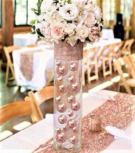 100 Floating Rose Gold Pearls & Floating Rose Gold Gems- Fills 2 Gallons of The Transparent Floating Gels-With Exclusive Gels Prep Bags-Option of 6 Submersible Fairy Lights Strings