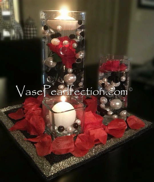 Perles noires « flottantes » - décorations de vase sans trou Jumbo/tailles assorties